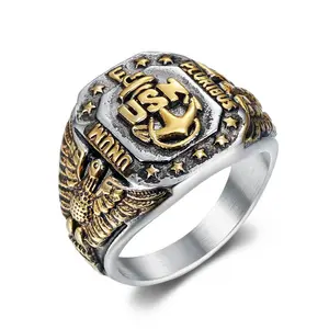 HIPHOP jewelry, titanium steel US Navy USN anchor eagle men's ring