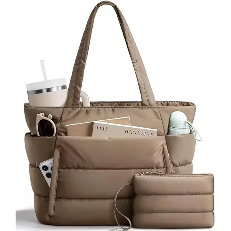 Tote Bag for Women, Lightweight Puffy Tote Bag with Compartments Shoulder Bag Handbag for Travel, Work, Gym | Lightweight, Puffy, Quilted, for Travel, Work