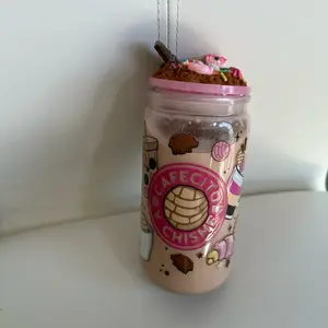 Vaso snow globe 16oz personalizado hecho a mano con tapa decorada