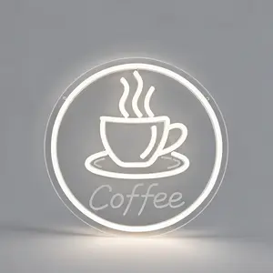 3D Carved Neon Light Coffee Cup, Home Decor Indoor Cafe, Living Room Bar Kitchen Office Daily Decoration, USB Powered, Adjustable Brightness, Decorative Neon Light