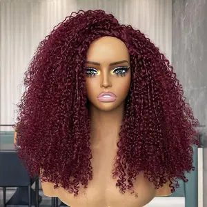 [WEAR GO HALF WIG] OQ HAIR 99J Burgundy Kinky Curly Half Wig 3-IN-1 Seamless Flip Over Wig Wear Go Invisible Hairline Glueless Human Hair Wigs Drawstring Beginner Friendly Colored Curly Wigs