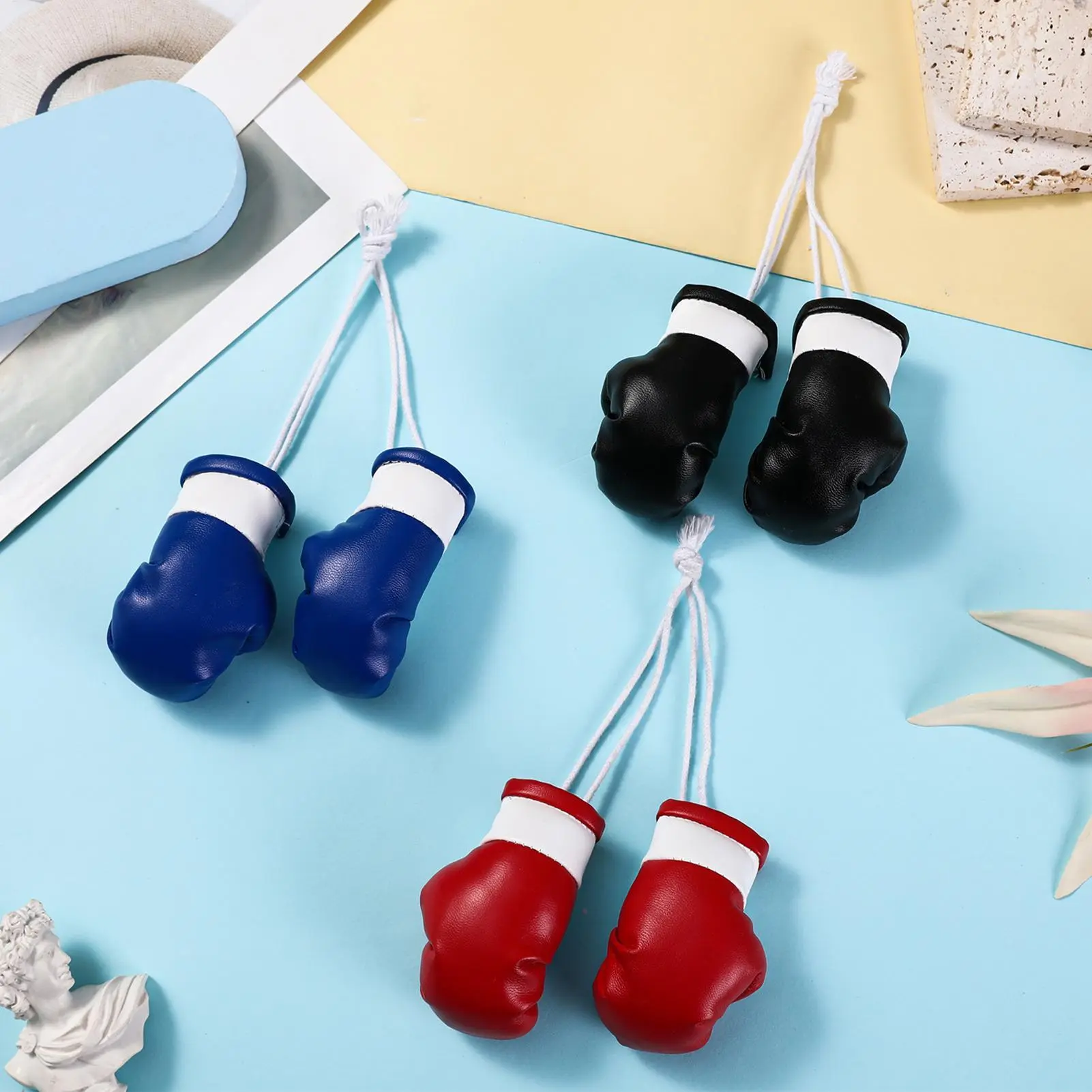 Mini Boxing Gloves Keychain PU Leather Car Interior Decor Bag Pendant for Keyring Backpack Purse Zipper Charm Gift Sports Fan