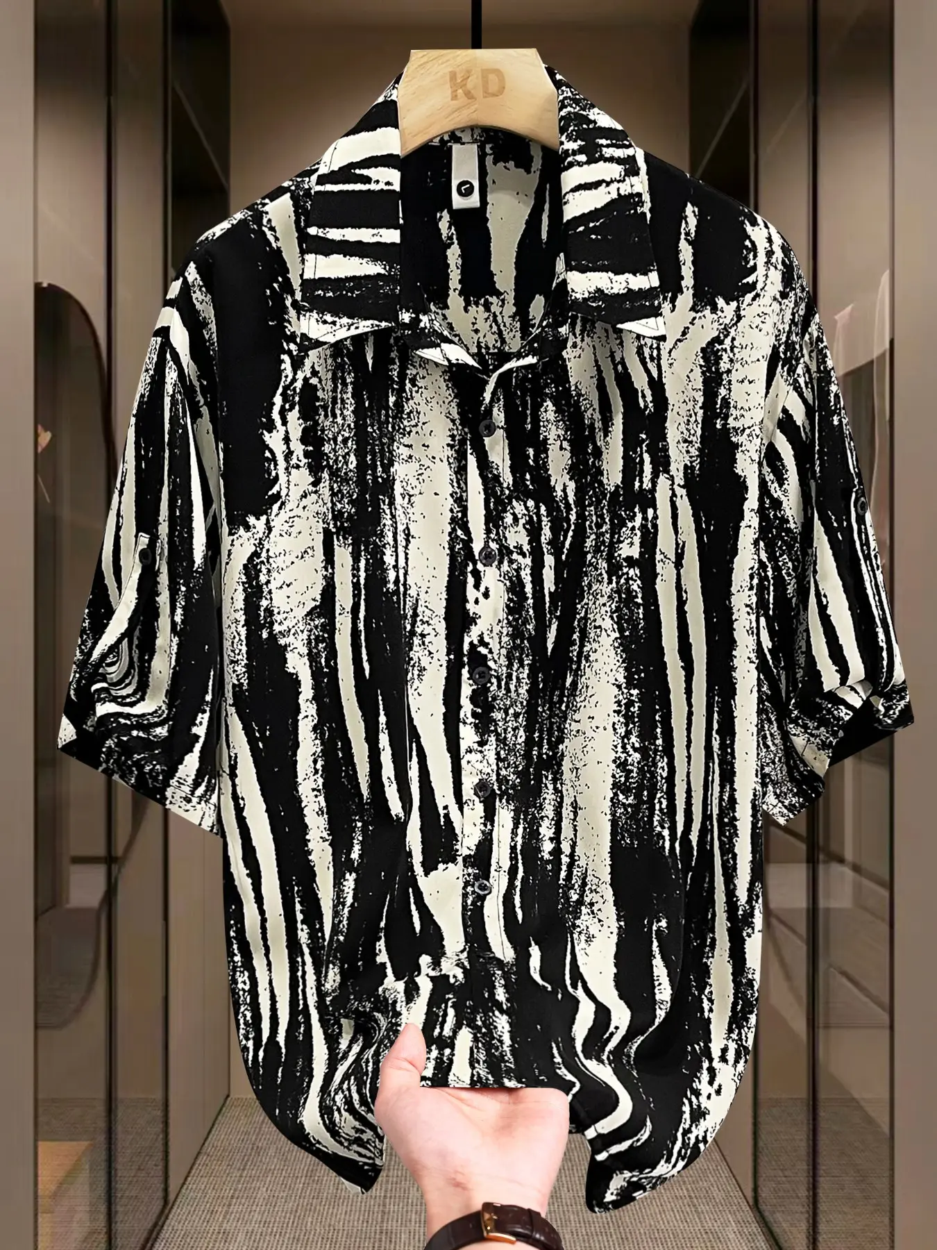 Men's Summer Short Sleeve Casual Comfy Collared Shirt, Trendy Youth Print Blouse, Single Piece Fashionable Top, Casual Summer Tops, Comfortable and Stylish