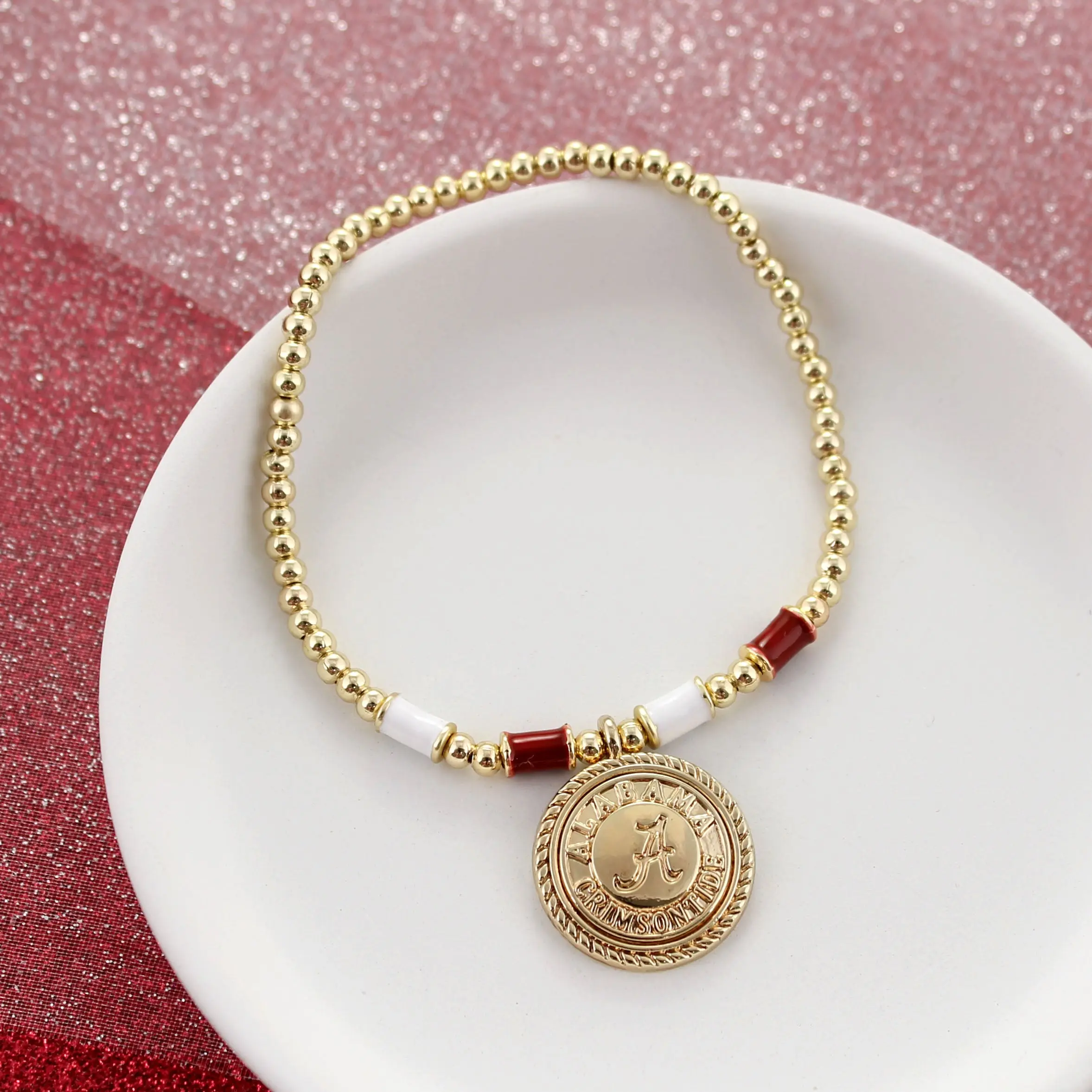 Alabama Gold & Tube Bead Stretch Bracelet