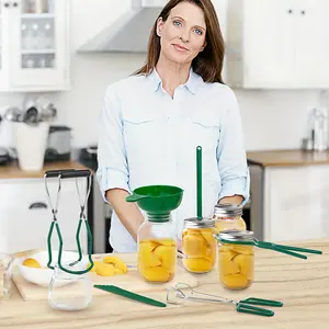 7-piece stainless steel canning set-includes jar lifter with handle, jar wrench, pliers, magnetic lid lifter, funnel for jar and ordinary jar, stainless steel steamer and household canning supplies.