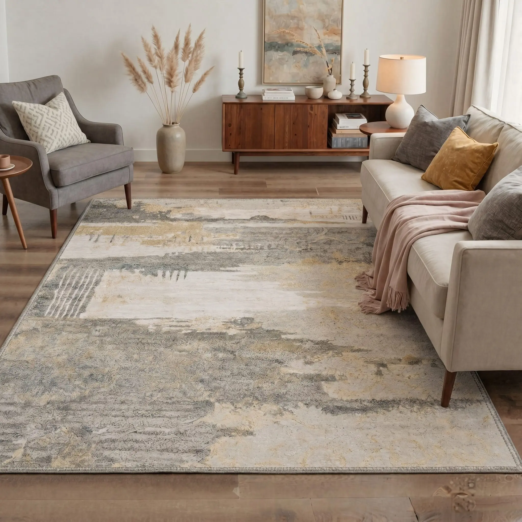 【Back To School】GENIMO Rug – Soft, Pet Friendly, Machine Washable, Non-Slip Area Rug, Home Carpet & Floor Decor, Ideal for Any Room ,ARA1343-OCHRE ECHO