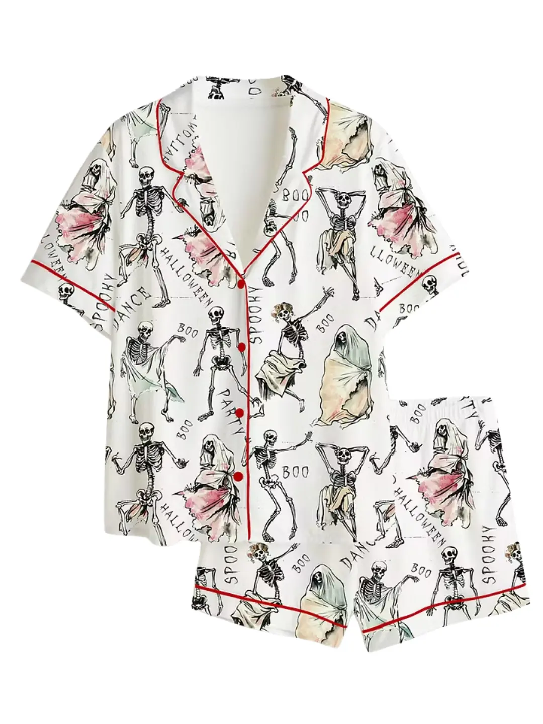 Women’s Halloween Dancing Skeleton Short Sleeve Satin Pajama Set