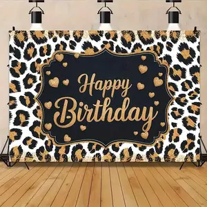 Leopard Print Birthday Background Banner, Party Decorations Banners, 1 Count Elegant Birthday Party Decoration Backdrop, Wall Decoration for Home Party Anniversary, Ornaments, Wall Hanging Backdrop