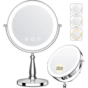 Makeup Mirror with Lights, 9 Inch 20X Magnifying Mirror with Light and 3 Colors for, Mirror with Lights and Brightness, Lighted Magnified Mirrors for Delicate Makeup