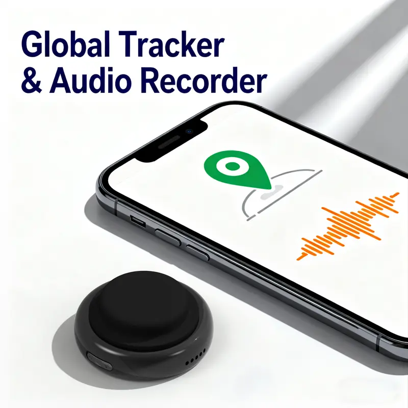 Magnetic GPS Tracker - Mini Smart Tracker, Compact Lightweight Anti-Lost Wireless Device with Audio Recorder, Strong Magnet, Global Wireless Positioning, Hidden Tracking Device for Cars, No Extra Charges, iOS/Android Compatible