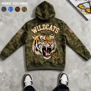 Men's Zip-Up Hoodie Casual Sporty Streetwear OOTD Outfit Outerwear Relaxed Fit Unisex Vintage Y2K Retro Classic SWAG INS Tie Dye Acid Washed Camo with Tiger Print ColorBlock Viral Fall 2025 Winter Essential Gift for Boyfriend Birthday Holidays Sweatshirts