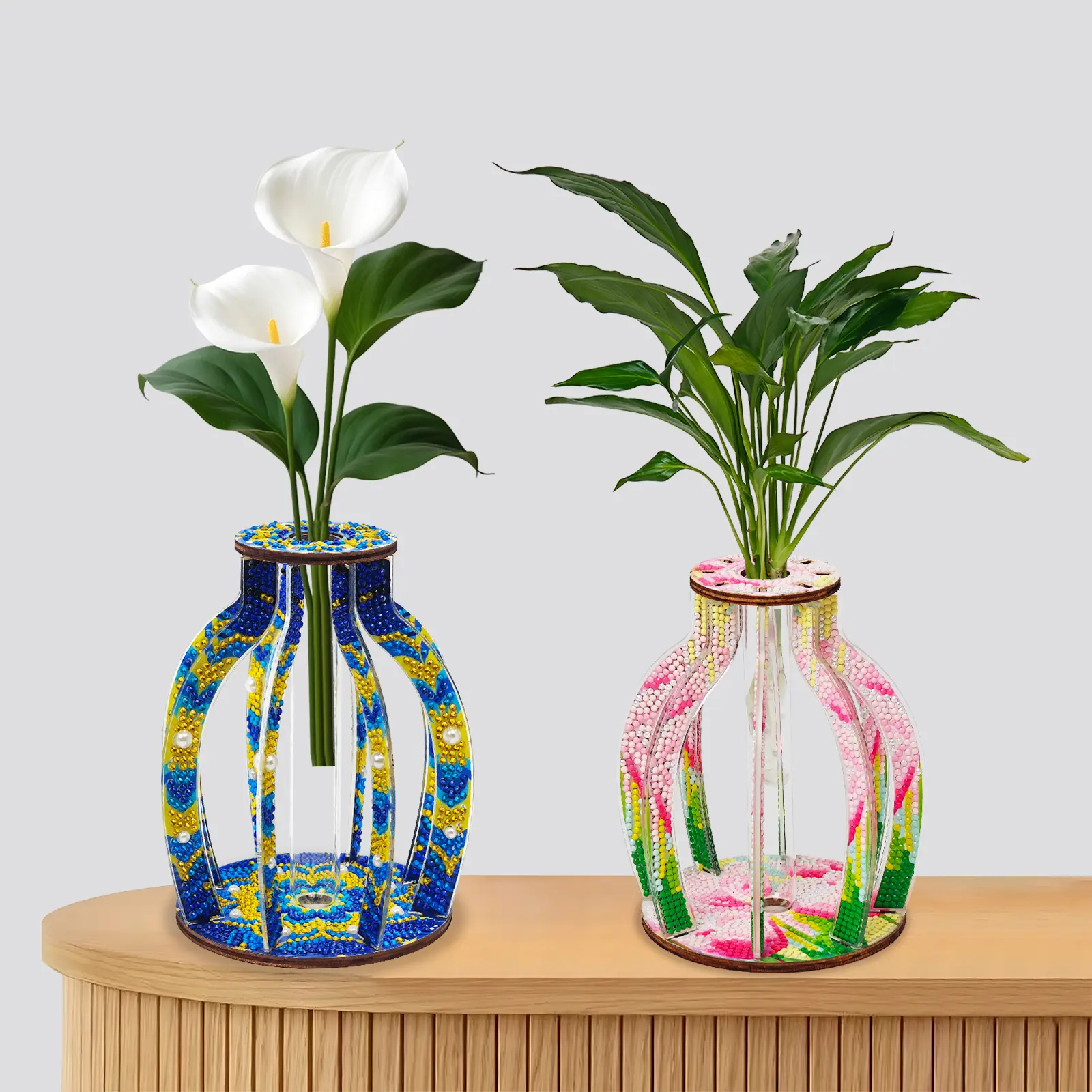 Needlework DIY Acrylic-Wood Diamond Art Puzzle Vase, Needle Crafts Kit for Home Decoration Flower Arrangement | Toys & Hobbies Kit