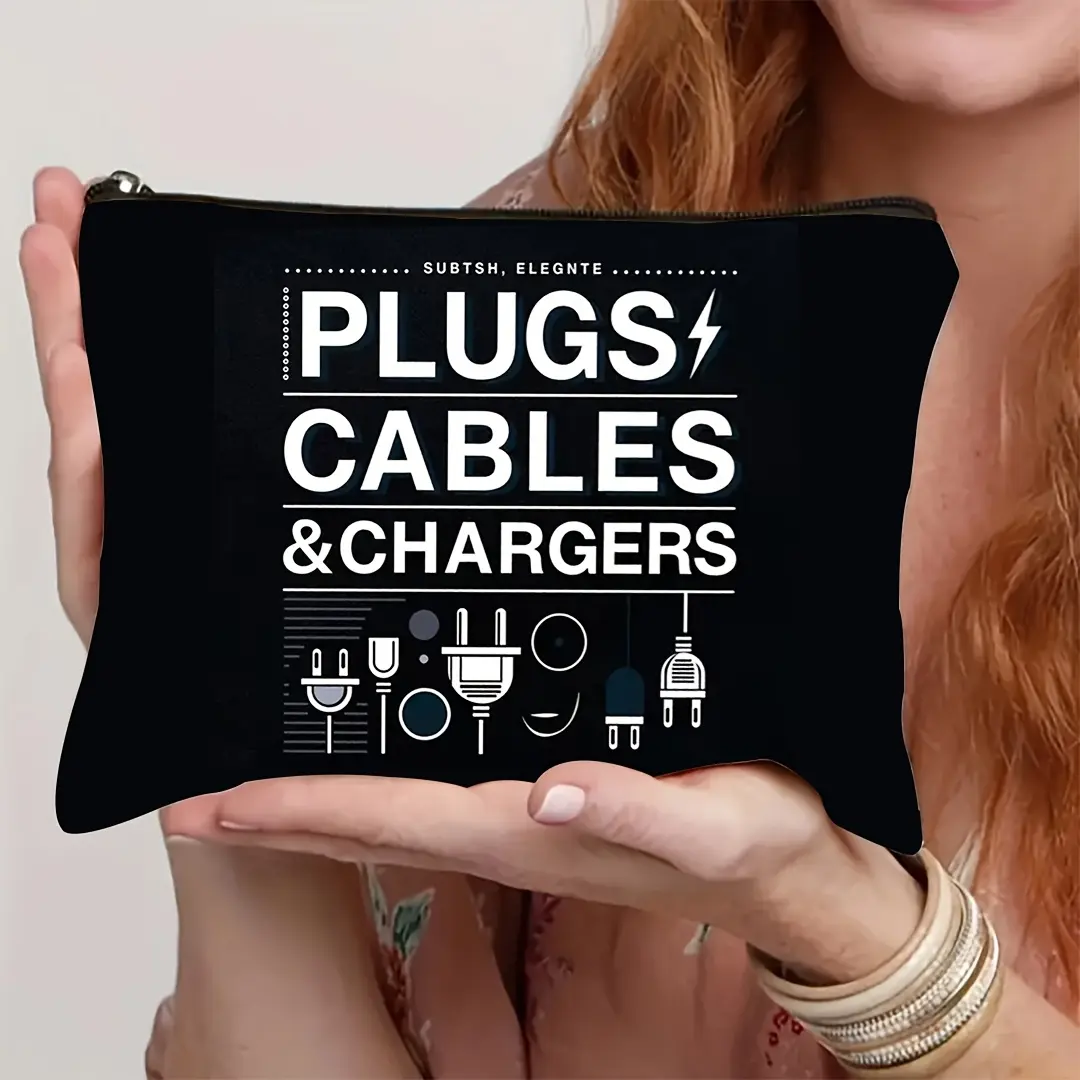 Plugs Cables & Chargers Print Cable Organizer Pouch, Multi-Purpose Tech Accessories Storage Bag, Portable Travel Makeup & Gadget Carry Bag For Men Women