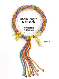 Mystic East Tibetan Braided Hand Rope Bracelet with Six-character Mantra Prayer Wheel for Life-long Peace and Prosperity Adjustable 3.23 inch Gift
