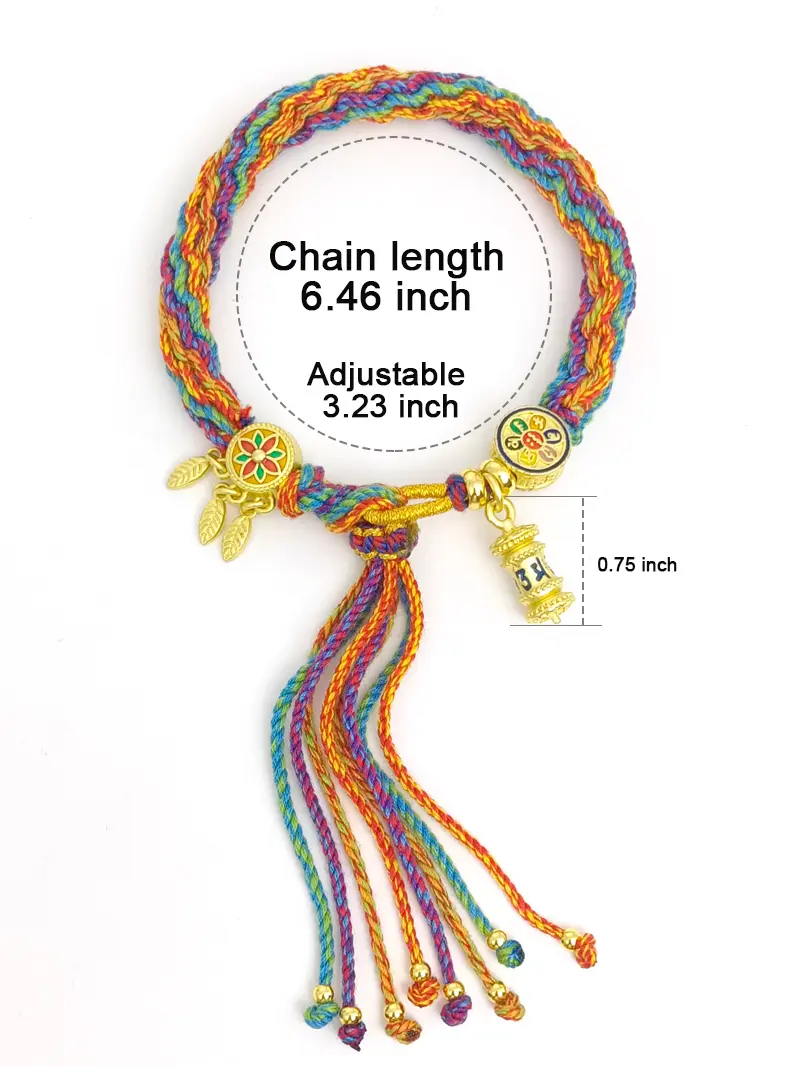 Mystic East Tibetan Braided Hand Rope Bracelet with Six-character Mantra Prayer Wheel for Life-long Peace and Prosperity Adjustable 3.23 inch Gift