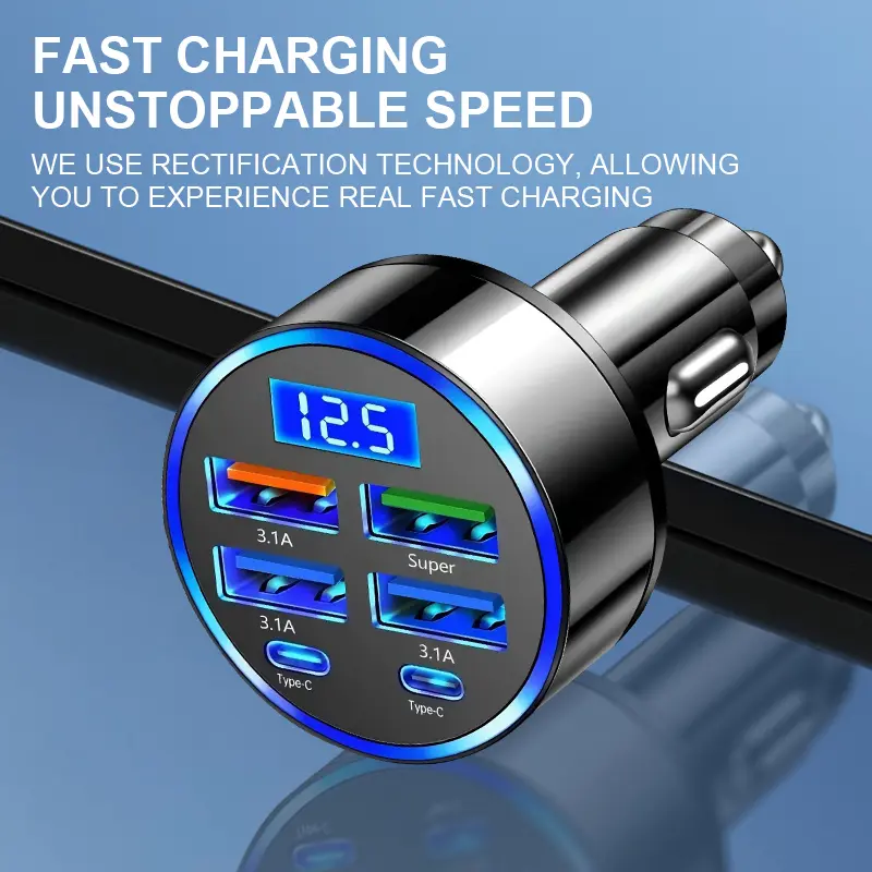 Nuokaiqi 6-in-1 Car Gadget - USB Type-C QC3.0 Dual Power Adapter, LED Display Voltage Monitor, USB Mobile Charger, Cars Accessories for Mobile Devices