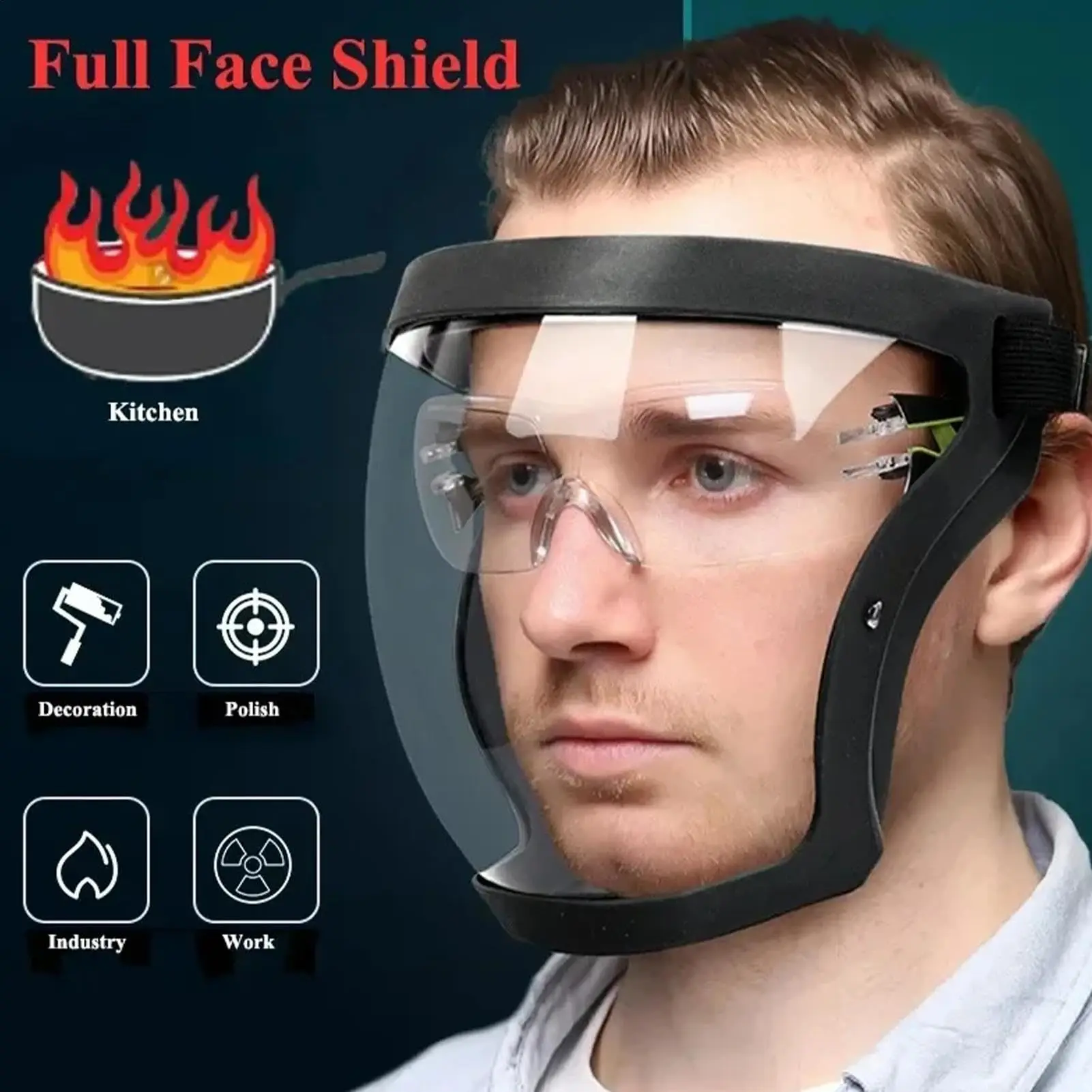 Transparent Visor Adjustable Full-Face Protective Shield Durable Plastic Safety Mask Heat Impact Resistant for Work Kitchen Outdoor Use with Easy Drawstring Closure