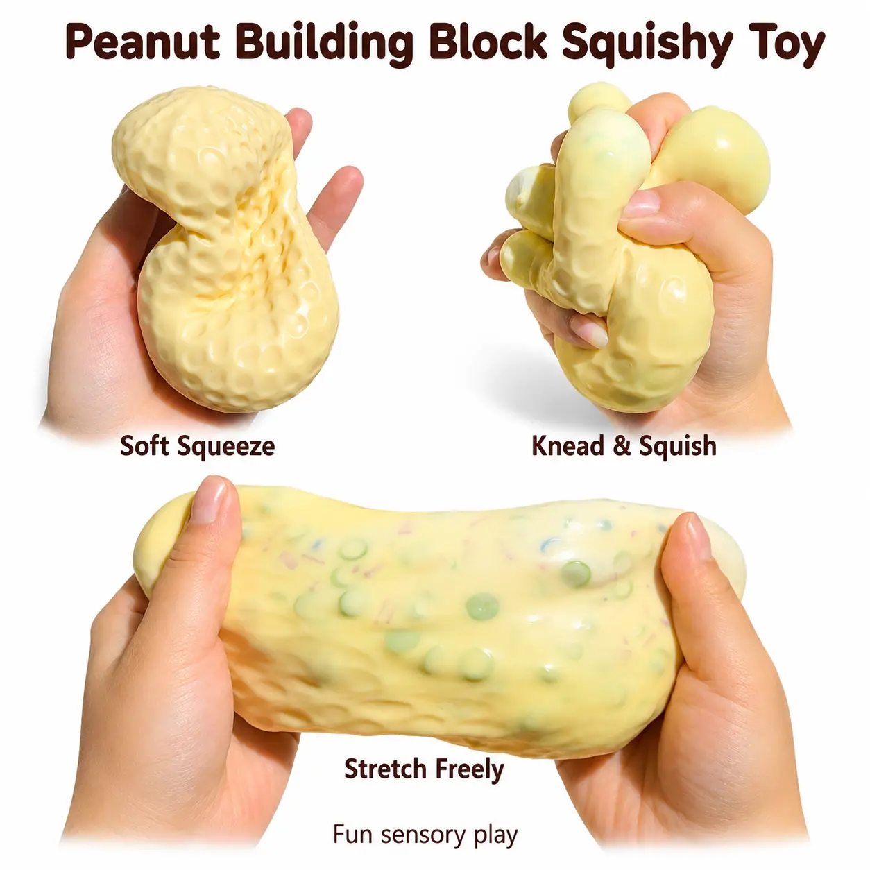 ASMR Block Nuts Peanut Squishy Toy Stress Relief Soft Squeeze Fidget, Anxiety Relief Hand Grip Decompression Ball, Handmade diy Squishy,Funny Sensory Hobby Play Toy,Portable Stress Relief Decompression Toy,Ideal Gift for Teen Adults