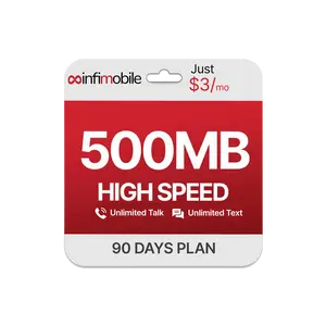 $3/Month | Infimobile Prepaid Plan: 3 Months | 500MB High-Speed Data Per Month | 100 Min Talk + 100 Text | Prepaid Plan Service SIM Card | Nationwide Coverage | 4G, 5G Network