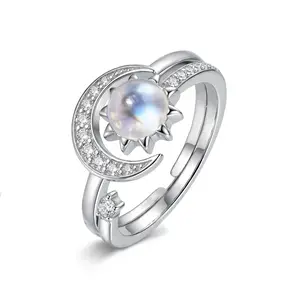 Natural Moonstone Moon Star Adjustable Ring for Women,Matching Rings  Healing Crystals  jewelry Gift for Mom her