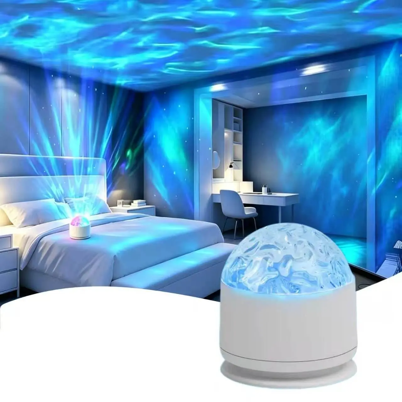 Water Ripple Aurora Projection Light - Remote-Controlled USB Power LED Ambient Projector with 16 Color Modes Customizable Lighting, Decorative Novelty Lamp for Indoor Wall Home Decoration