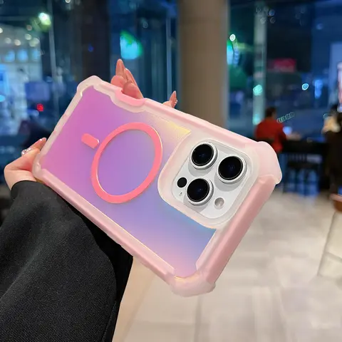 Magnetic Laser Heavy Duty Case for iPhone 18 Pro Max/18 Pro 17 Air/16/15/14/13, Compatible with Magsafe,Matte Translucent Holographic Shockproof Rugged Corner Protection Phone Cover