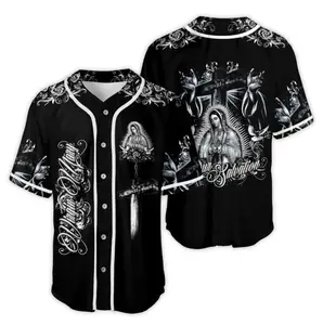 Guadalupe Baseball Jersey – Our Lady of Guadalupe Mexican Heritage Graphic Button Up Shirt