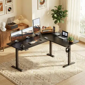 Reversible L Shaped Electric Standing Desk, Height Adjustable Corner Stand Up Desk with Large Ergonomic Lift Table for Home Office Workstation