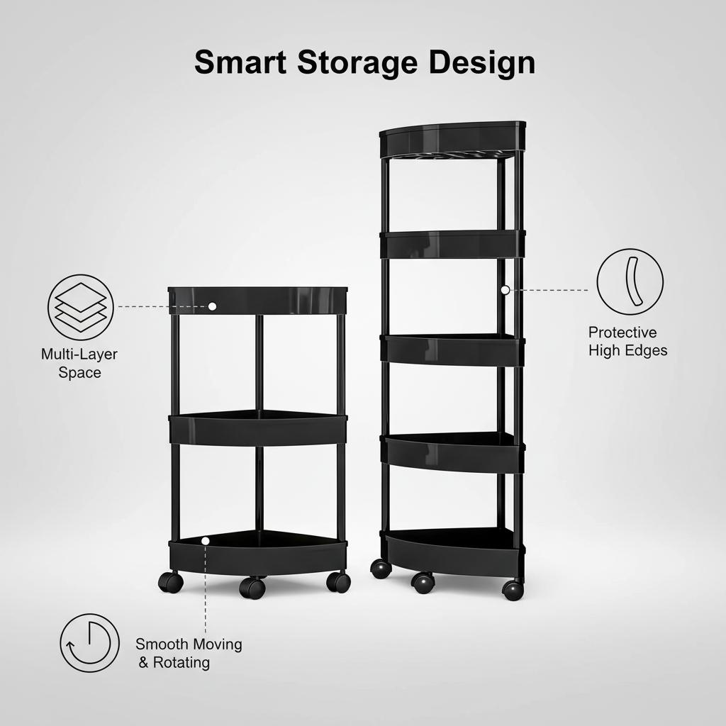 2/3/4 Tier Corner Storage Organizer, Space Saving Bathroom Kitchen Counter Shelf, Plastic Corner Rack for Sink Vanity Small Spaces, with or without Wheels