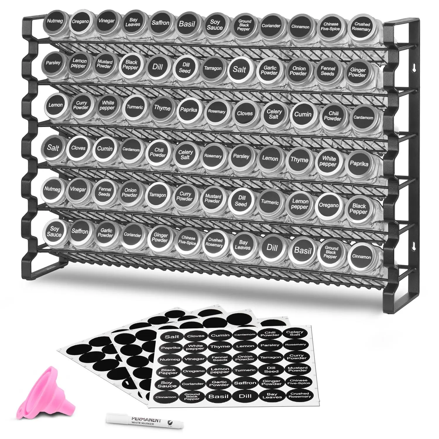 【Summerfinds】VEVOR Spice Rack Organizer for Cabinet,  , Spice Organizer with 72 Empty Spice Jars, Lids, Spice Labels, and Funnel Complete Set, Seasoning Organizer for Countertop, Kitchen, Pantry, Cupboard, 23x16 in