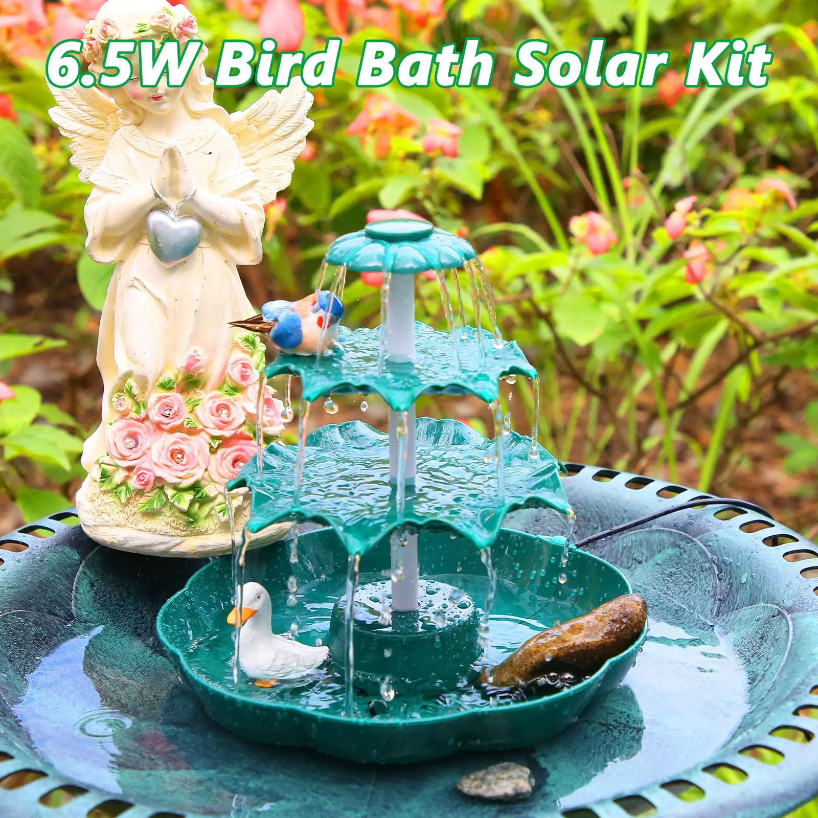AISITIN DIY Solar Bird Bath Fountain, 3 Tier Bird Bath with 6.5W Solar Water Fountain, Solar Powered Fountain Pump for Bird Bath, Courtyard, Outdoor, Garden Decoration.