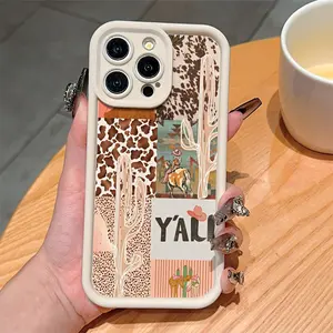 Western Cowboy Cactus Pattern TPU Shockproof Full Coverage Protective Case Suitable for Apple Iphone 11/12/13/14/15/16/17/Air/Pro Max/Plus Soft Silicone Cover