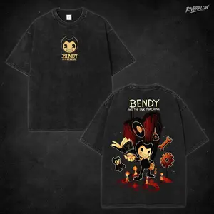 bendy in the ink machine Washed T-shirt, Game Cotton, FPS, Game Lover Unisex Shirt Gift for Him Her Y2K Hoodie Sweatshirt Fabric Menswear Top Seamless