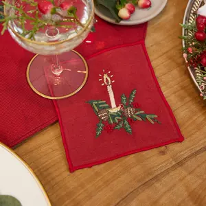 Red Candle Cocktail Napkins - Set of 4