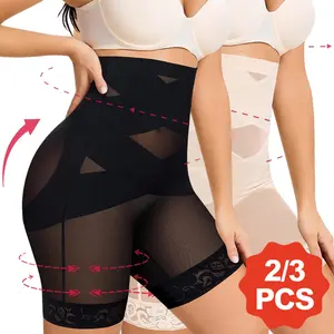 2/3 PCS Tummy Control Shapewear Shorts  for Women-High Waisted Body Shaper Underwear Seamless Butt Lifting Lace Panties Thigh Slimmer Panty Girdle Shapewear