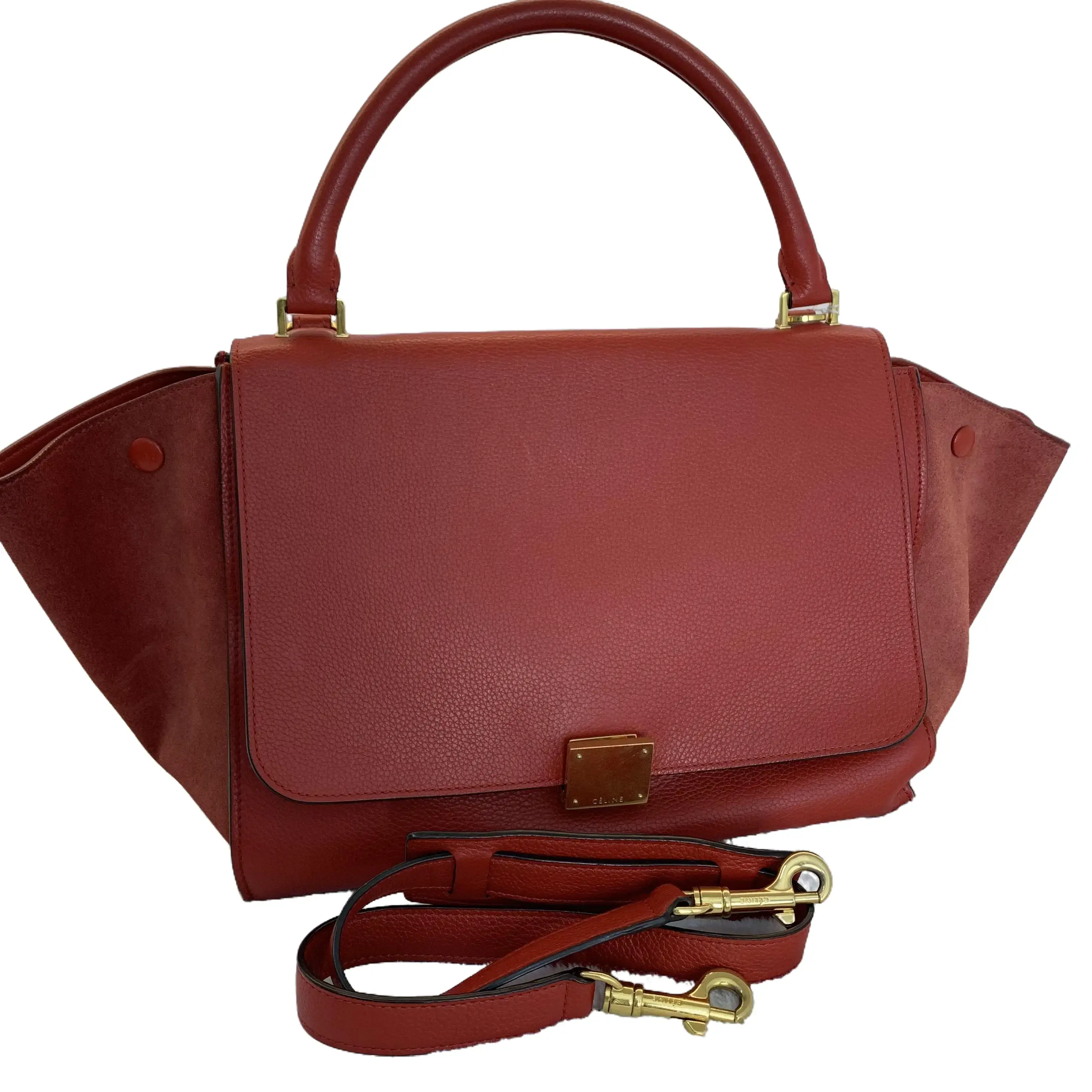 Pre-owned Celine Trapeze Medium Red Grained Leather & Suede Two Way Handbag with Detachable Crossbody Strap TKB00000063