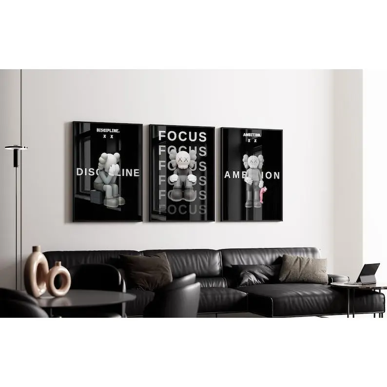 HypeBeast 3-Piece Black Glossy Inspirational Print Posters, Artistic Monochromatic Frameless Collectibles, Home Decor for Room Aesthetic, Ideal Christmas Gift