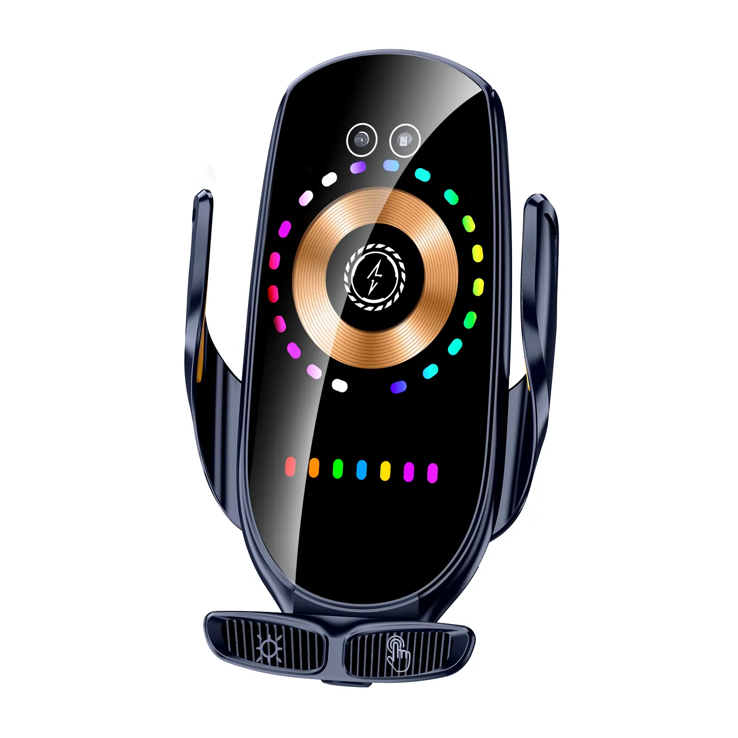 Cyberpunk Transparent Armor Car Phone Mount - Infrared Auto-Clamping, Audio-Reactive Halo RGB Light, 66W Magnetic Fast Charging, 15W Wireless Charging, Electric Motor Lock, 360° Universal Ball Head
