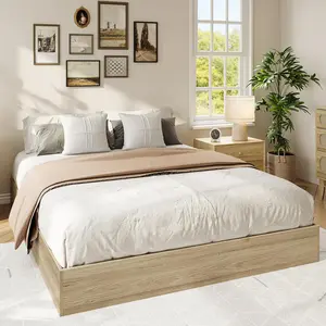 YJ-Garvee Platform Bed Frame Queen Size,Wooden Slat Support,No Box Spring Needed, Easy Assembly, Natural