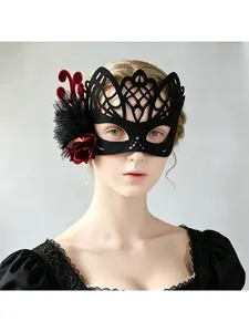 Halloween cat ear rose flower masquerade half-face makeup party ball eye mask face cover veil