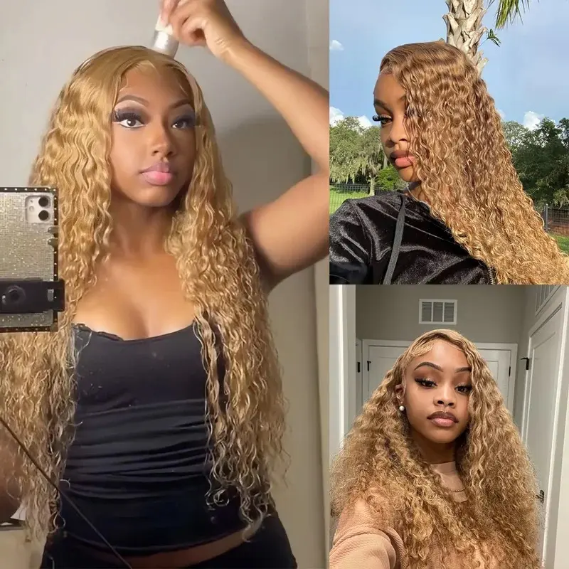 Honey Blonde Wig Human Hair 13x6 Curly Human Hair Lace Frontal Wig 13x4 Lace Front Human Hair Wig Deep Wave Wigs 200 Density