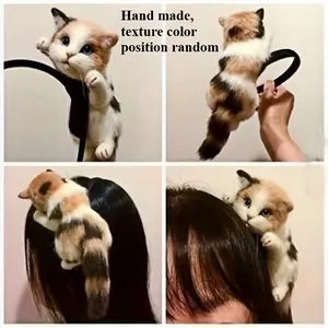 Cute Cat-Shaped Hair Clips & Accessories - Party-Style Animal-Themed Hair Bands with Expressive Eyes & Fluffy Tails, Soft Fabric Hair Accessories for Halloween, Christmas Outfits & Themed Events, Festive Hairpiece, Playful Design, Durable H