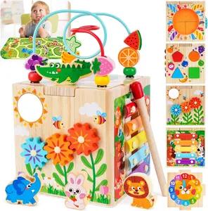 Wooden Activity Cube for Toddlers 1-2 – Montessori Learning Toys for 1 Year Old, Educational Developmental Toy with Sorting & Stacking Board, Perfect Gift for 1st Birthday, Mother day & Baby Shower