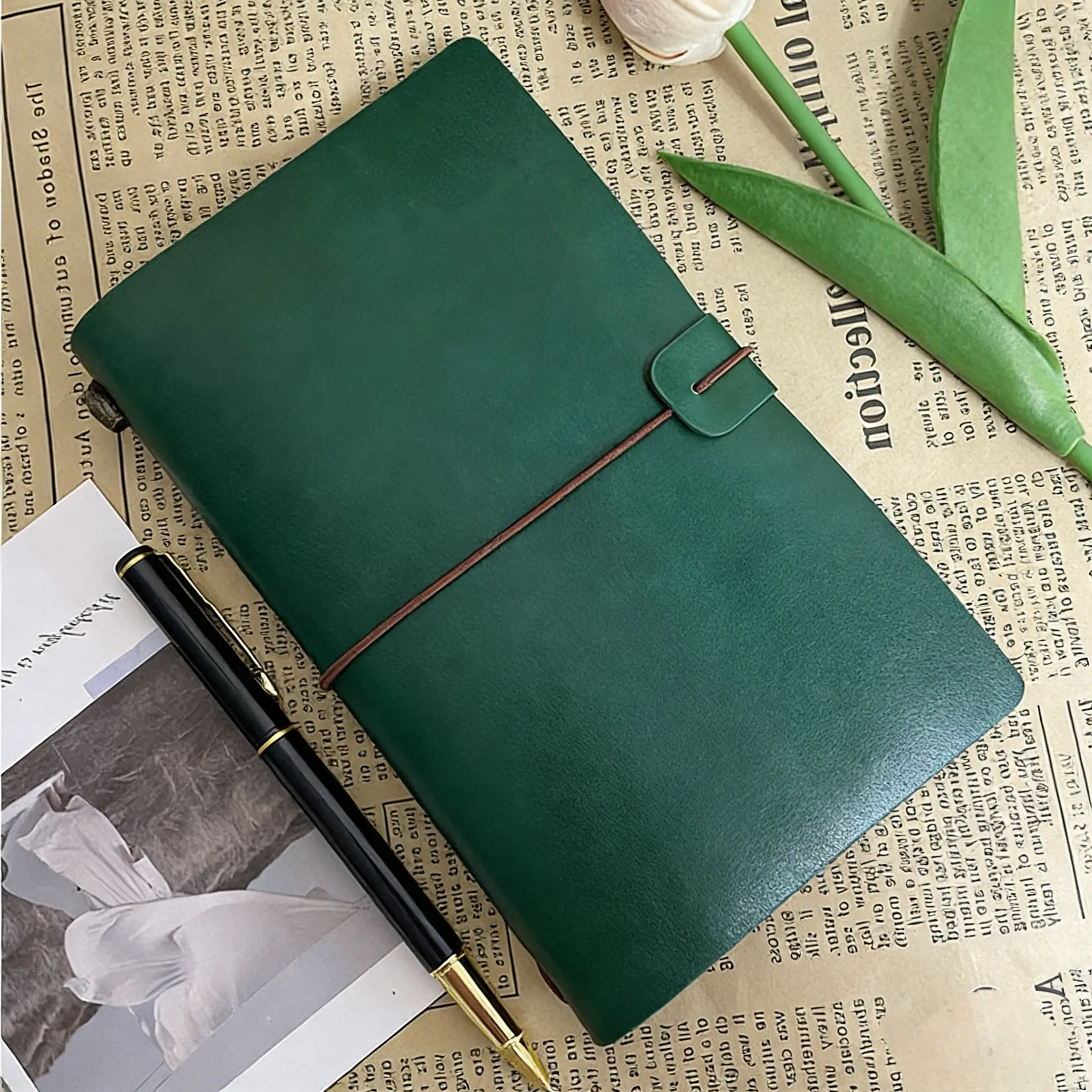 Vintage Faux Leather Traveler’s Notebook, Elastic Band Closure Refillable Travel Journal, Portable Handmade Diary Notebook for Travel Sketching Note Taking