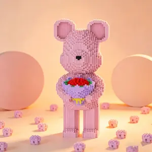 Bear Flower 3D Puzzle Building Blocks Decoration, Home Office Bookshelf Decor, Party Living Room TV Stand Display, Ideal Gift