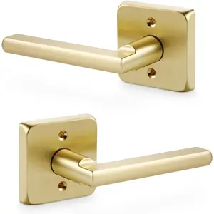 Brass  Dummy Lever Door Handles Interior(2 Handles( 1 Pair Dummy),No-Turning, No Latch ) Brushed Brass Closet Handle for  Double Doors Hallway Pantry