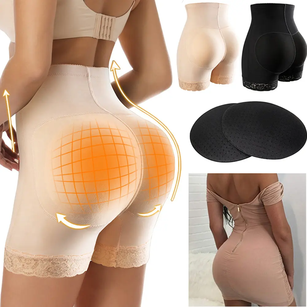 Women's High Waisted Mesh Tummy Control Padded Lace Panty - Butt Lifting, Push Up Booty Body Shaper Boyshorts Underwear, Soft, Elastic, Stretchy, Breathable Shapewear Bottoms