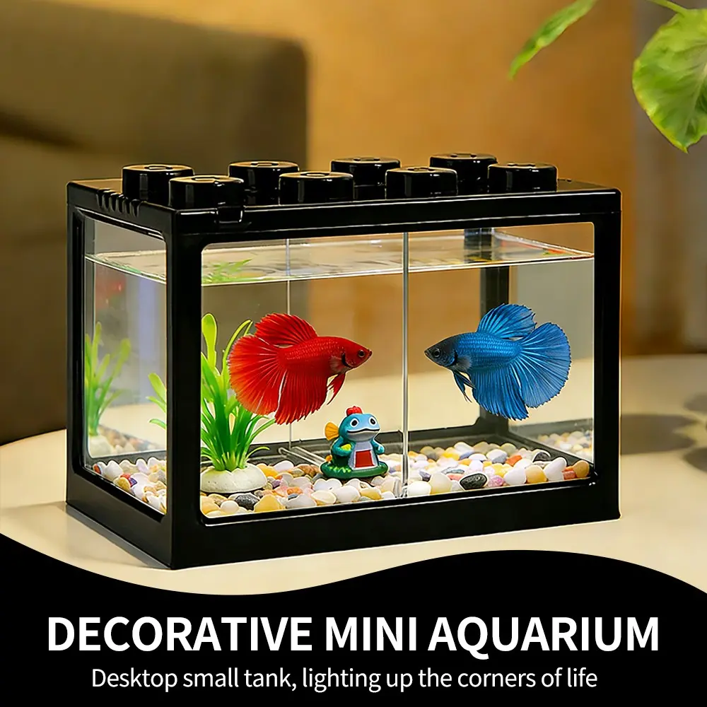 Small Desktop Betta Fish Tank with Double Compartments, Ideal for Home and Office, Decorative Aquarium Compatible with Betta Fish, Beginner Aquarium, Beta Fish Tank, Beta Fish Aquariums