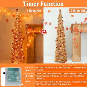 5ft Fall Tinsel Tree with LED Lights & Glitter Pumpkin Topper – Thanksgiving & Autumn Decor