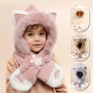 2026 New Launch Cat Paw Embroidery Plush Hat Scarf – Cute Cat Ear Thickened Ear Neck Protection Winter Pullover Warm Accessory, TikTokShopBlackFriday Halloween Offer